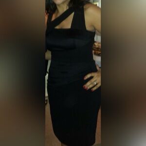 Reiss Black Mixed Media Draped Sleeveless Dress